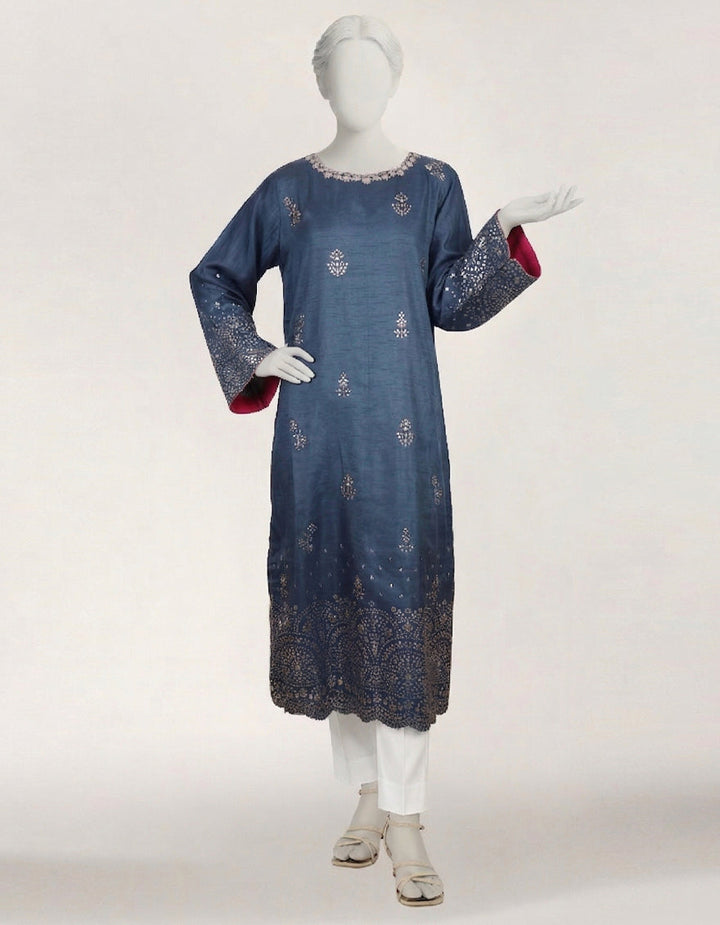 Raw Silk Blue Kurti - J. Junaid Jamshed