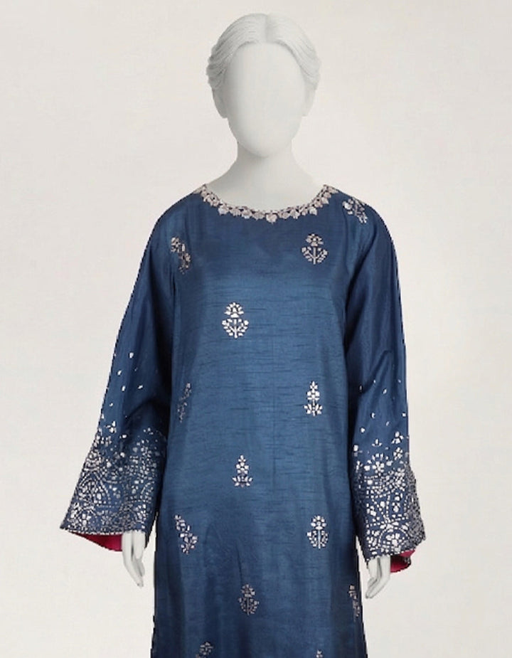 Raw Silk Blue Kurti - J. Junaid Jamshed