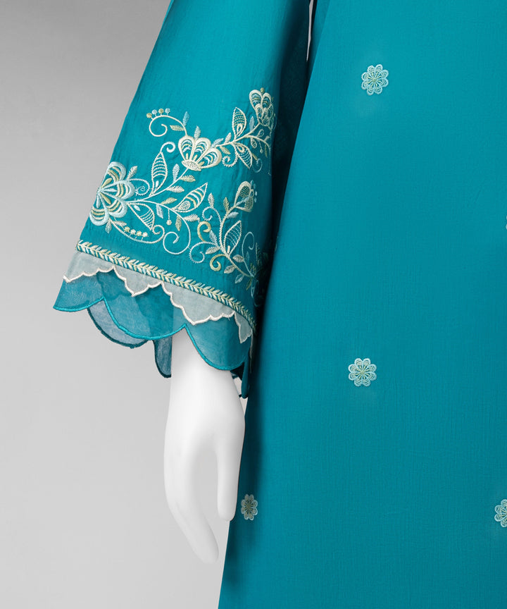 Cambric Teal Unstitched Suit - J. Junaid Jamshed