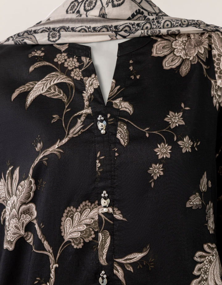 Lawn Black Stitched Suit - J. Junaid Jamshed