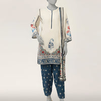 Lawn Off White Stitched Suit - J. Junaid Jamshed