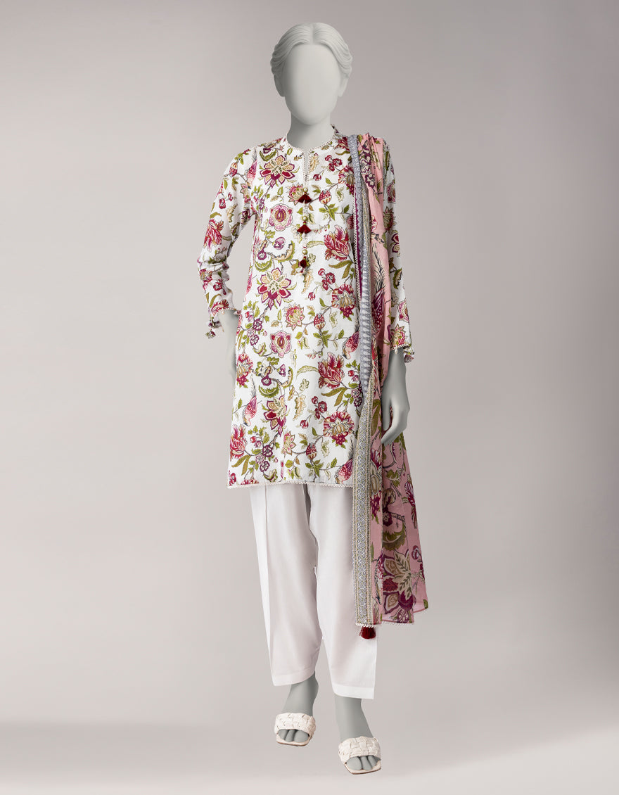 Lawn White Unstitched Suit - J. Junaid Jamshed