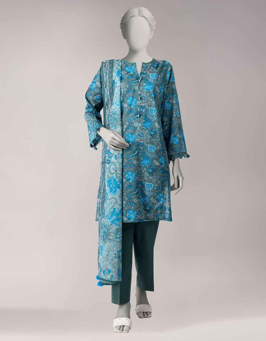 Lawn Green Unstitched Suit - J. Junaid Jamshed