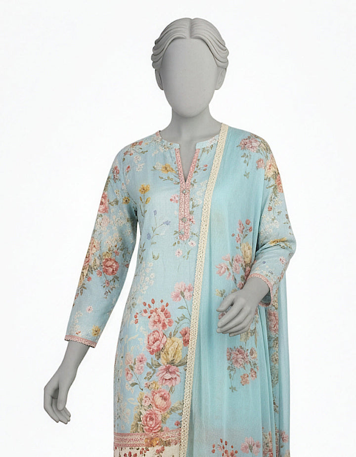 Dobby Blue Stitched Suit - J. Junaid Jamshed