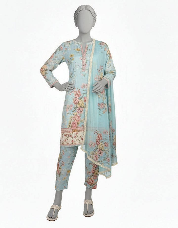 Dobby Blue Stitched Suit - J. Junaid Jamshed