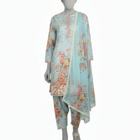 Dobby Blue Stitched Suit - J. Junaid Jamshed
