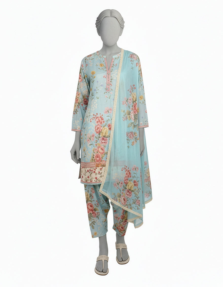 Lawn Teal Green Stitched Suit - J. Junaid Jamshed