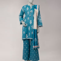 Lawn Blue Unstitched Suit - J. Junaid Jamshed
