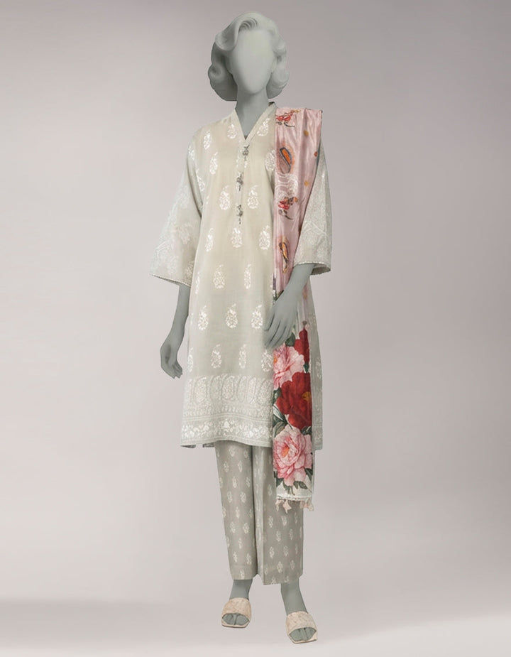 Lawn Grey Unstitched Suit - J. Junaid Jamshed