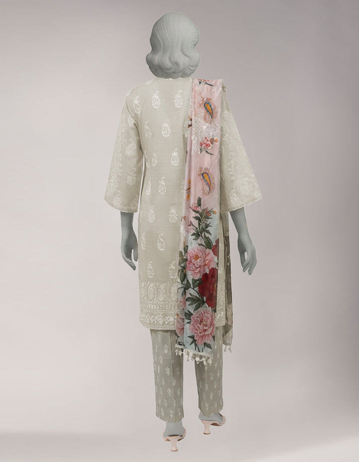 Lawn Grey Unstitched Suit - J. Junaid Jamshed