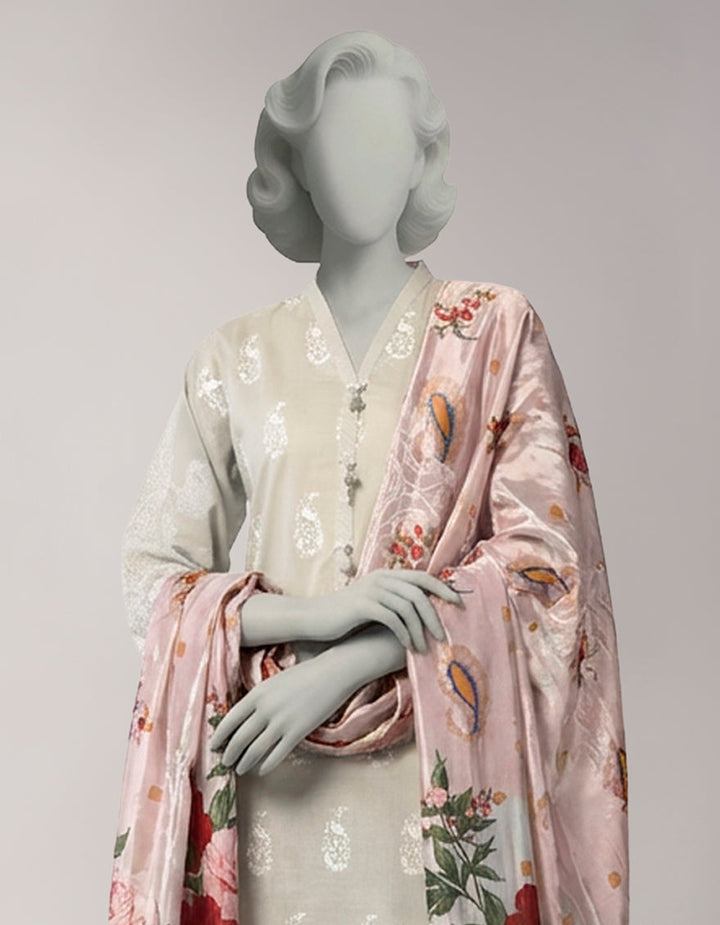 Lawn Grey Unstitched Suit - J. Junaid Jamshed