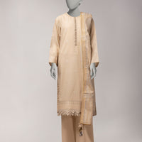 Jacquard Beige Unstitched Suit - J. Junaid Jamshed