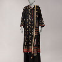 Jacquard Black Unstitched Suit - J. Junaid Jamshed