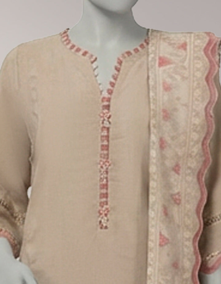 Jacquard Beige Unstitched Suit - J. Junaid Jamshed