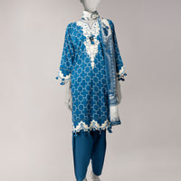 Lawn Blue Unstitched Suit - J. Junaid Jamshed