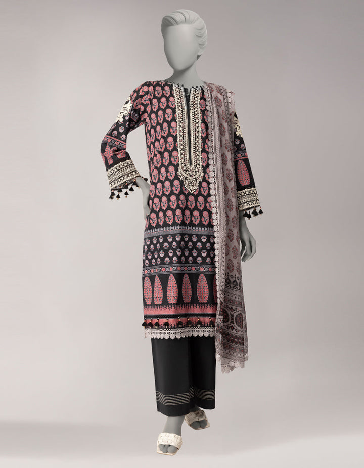 Lawn Black Unstitched Suit - J. Junaid Jamshed