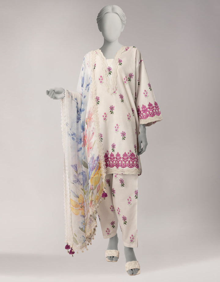 Lawn White Unstitched Suit - J. Junaid Jamshed