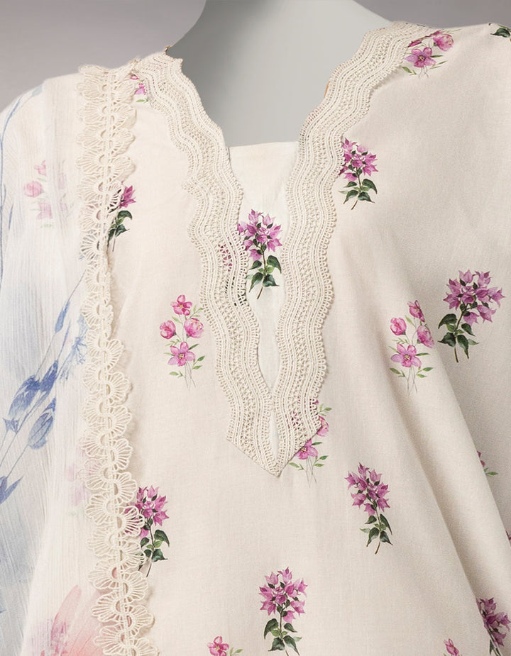 Lawn White Unstitched Suit - J. Junaid Jamshed