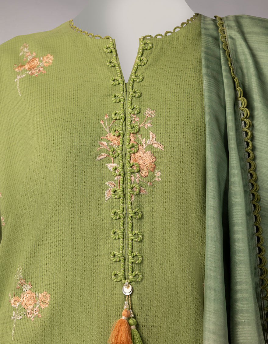 Doria Green Unstitched Suit - J. Junaid Jamshed