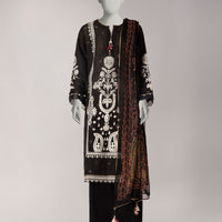Zari Lawn Black Unstitched Suit - J. Junaid Jamshed