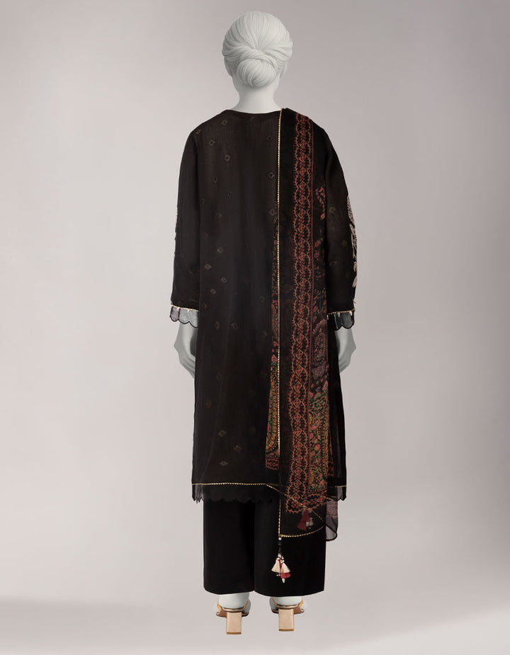 Zari Lawn Black Unstitched Suit - J. Junaid Jamshed
