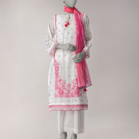Zari Lawn White Unstitched Suit - J. Junaid Jamshed
