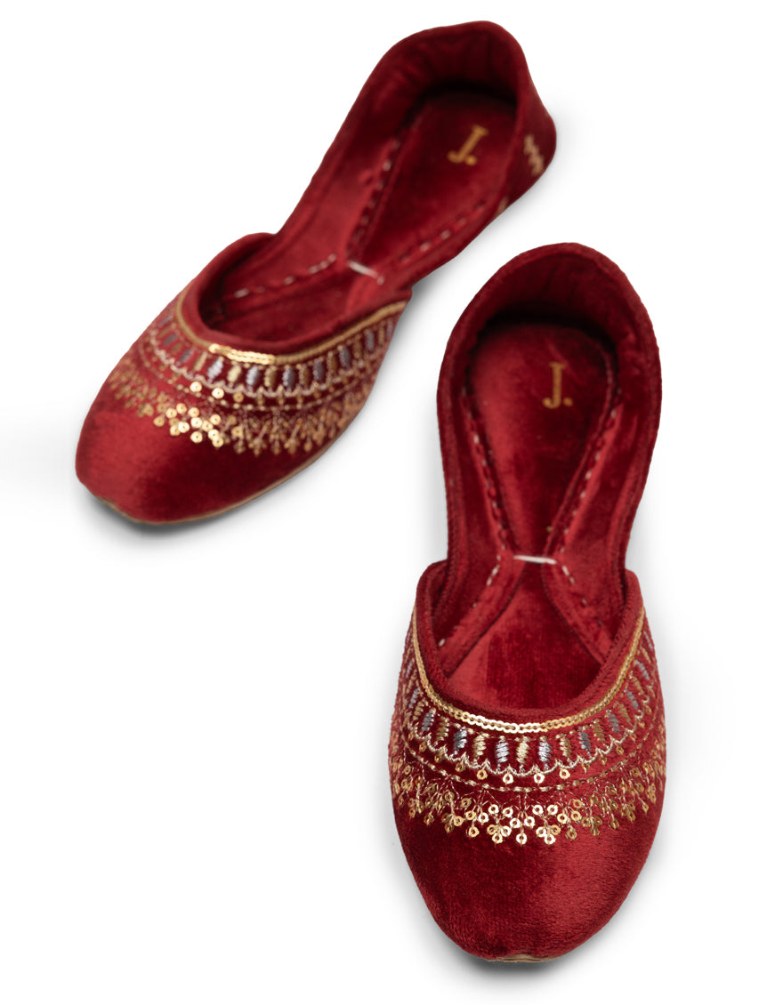 Suede Burgundy Khussa - J. Junaid Jamshed