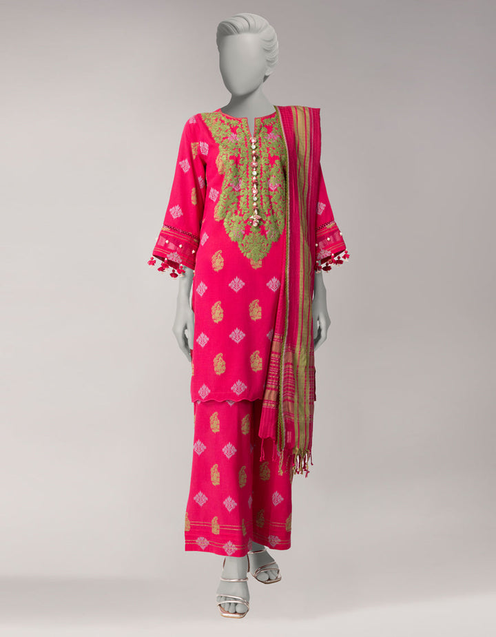 Dobby Pink Unstitched Suit - J. Junaid Jamshed