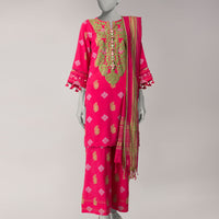 Dobby Pink Unstitched Suit - J. Junaid Jamshed