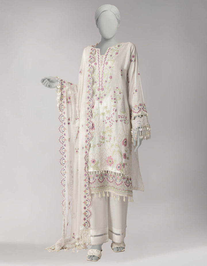 Lawn White Unstitched Suit - J. Junaid Jamshed