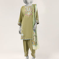 Lawn Green Stitched Suit - J. Junaid Jamshed