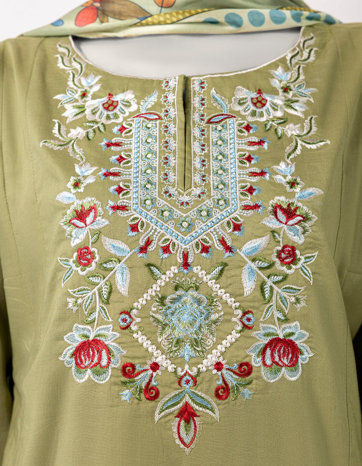 Lawn Green Stitched Suit - J. Junaid Jamshed