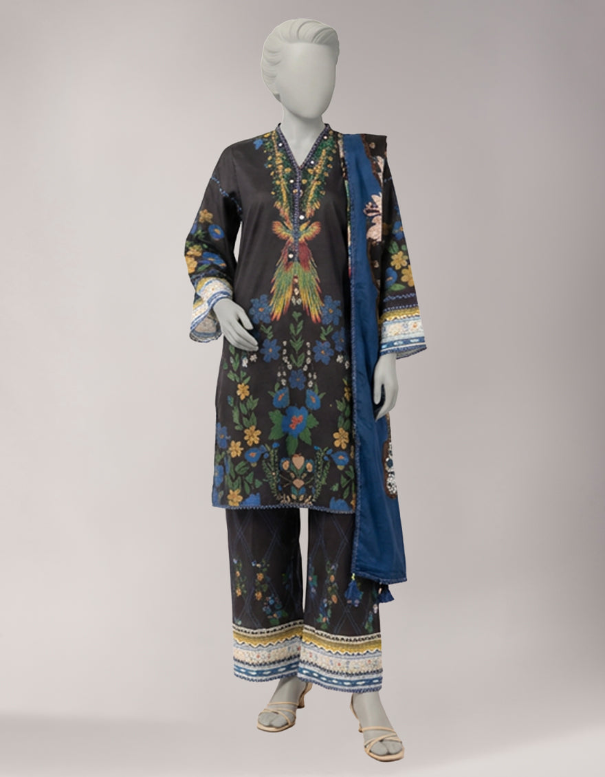 Lawn Multicolor Unstitched Suit - J. Junaid Jamshed