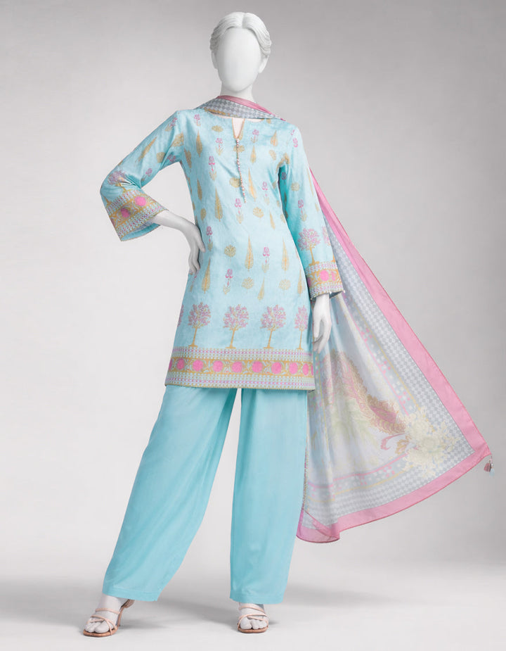 Jacquard Sky Blue Unstitched Suit - J. Junaid Jamshed