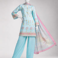 Jacquard Sky Blue Unstitched Suit - J. Junaid Jamshed