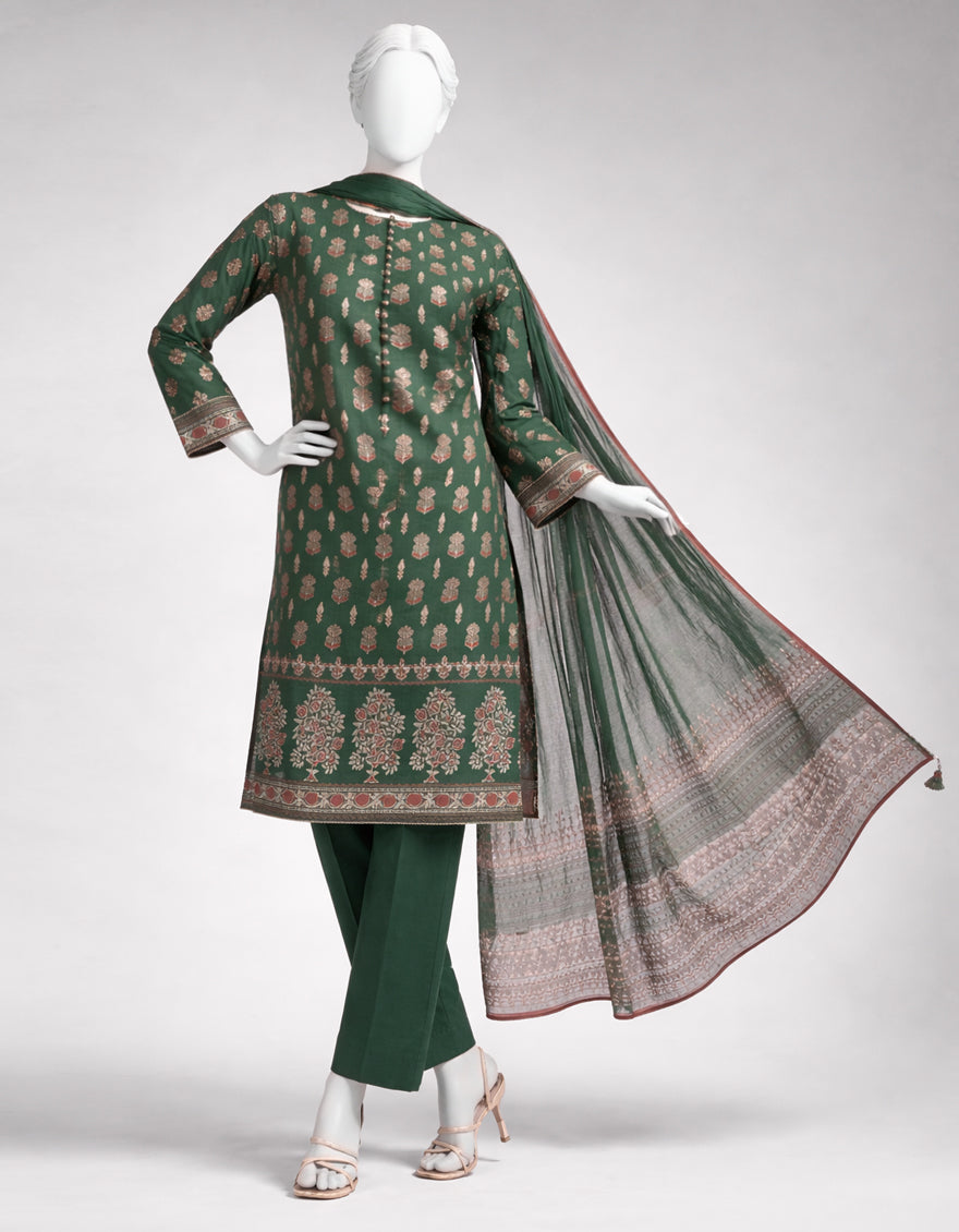Lawn Green Unstitched Suit - J. Junaid Jamshed