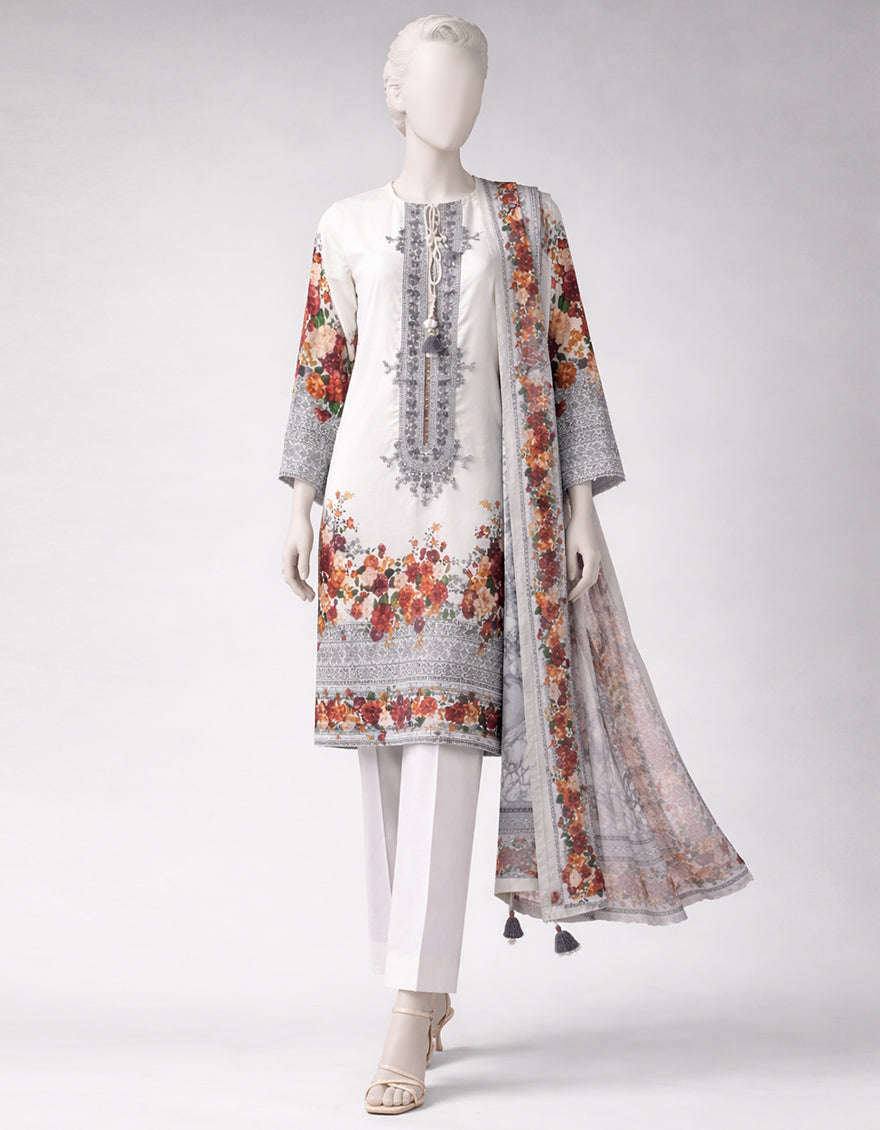 Lawn Multicolor Unstitched Suit - J. Junaid Jamshed