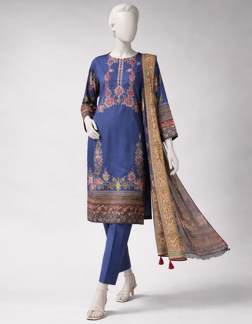 Lawn Multicolor Unstitched Suit - J. Junaid Jamshed