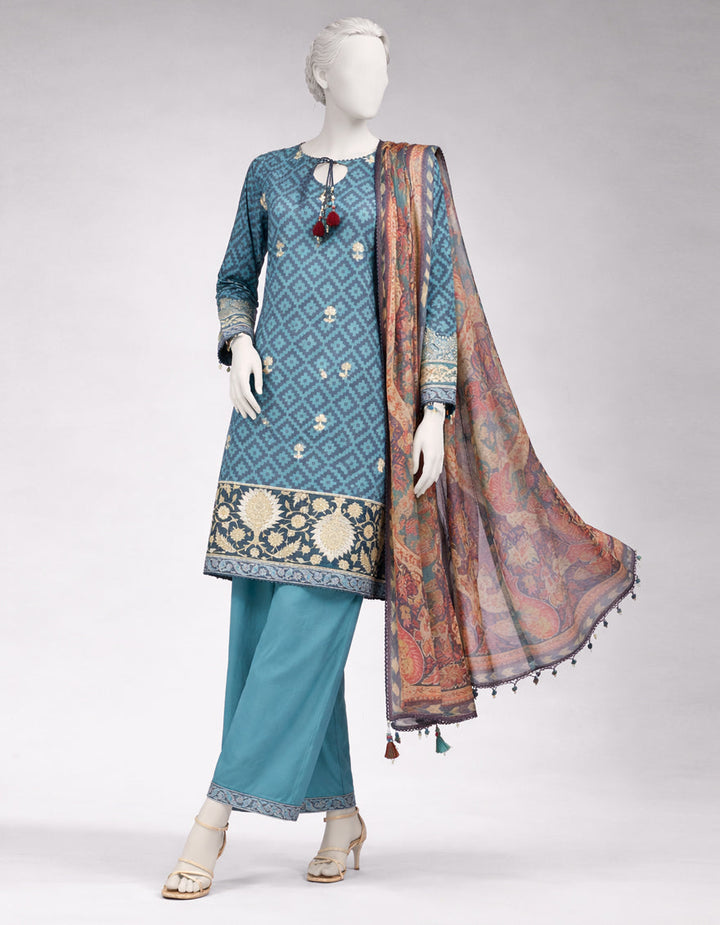 Lawn Multicolor Unstitched Suit - J. Junaid Jamshed