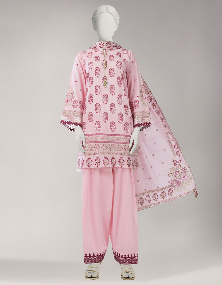 Lawn Pink Unstitched Suit - J. Junaid Jamshed