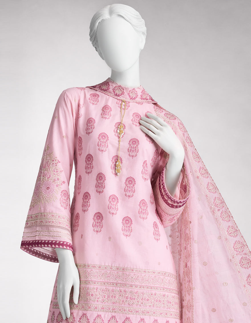 Lawn Pink Unstitched Suit - J. Junaid Jamshed