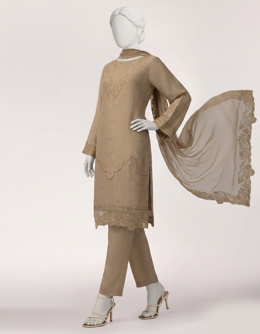 Raw Silk Golden Stitched Suit - J. Junaid Jamshed