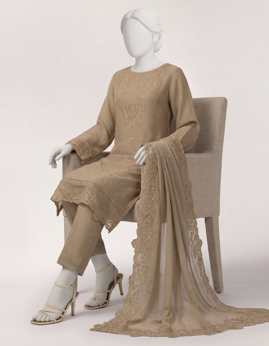 Raw Silk Golden Stitched Suit - J. Junaid Jamshed