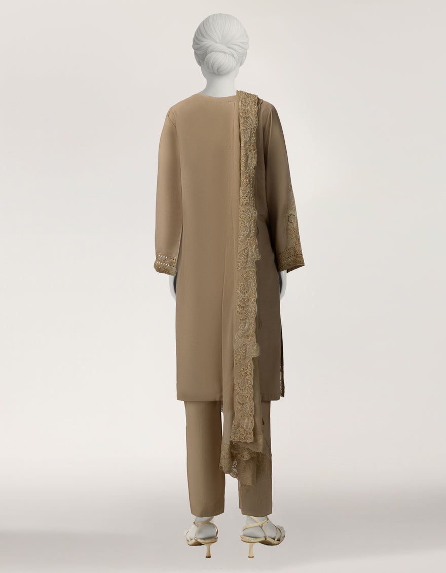 Raw Silk Golden Stitched Suit - J. Junaid Jamshed