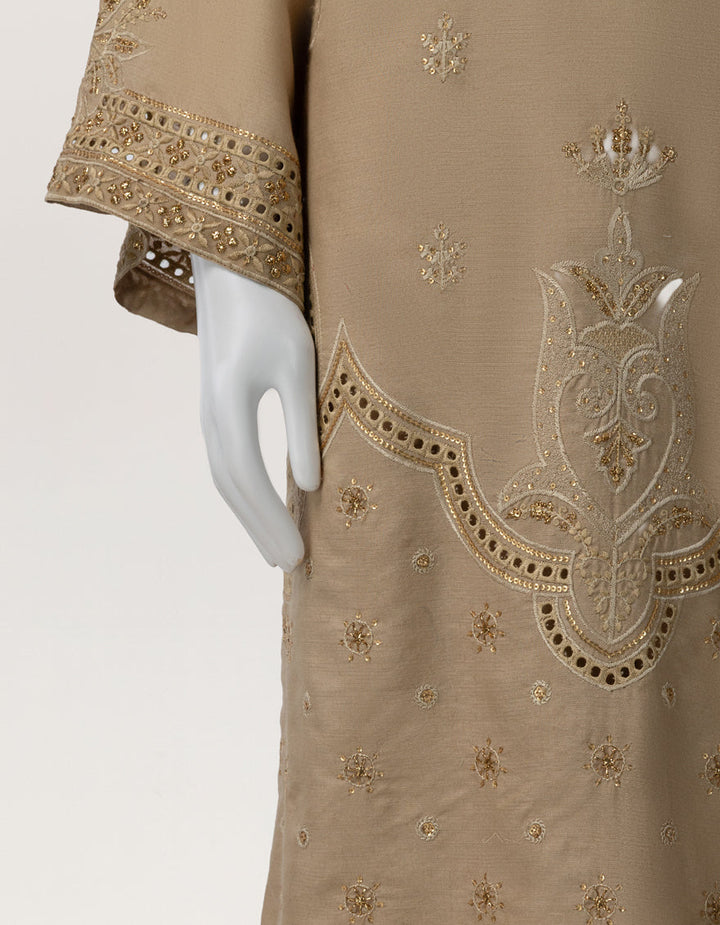 Raw Silk Golden Stitched Suit - J. Junaid Jamshed