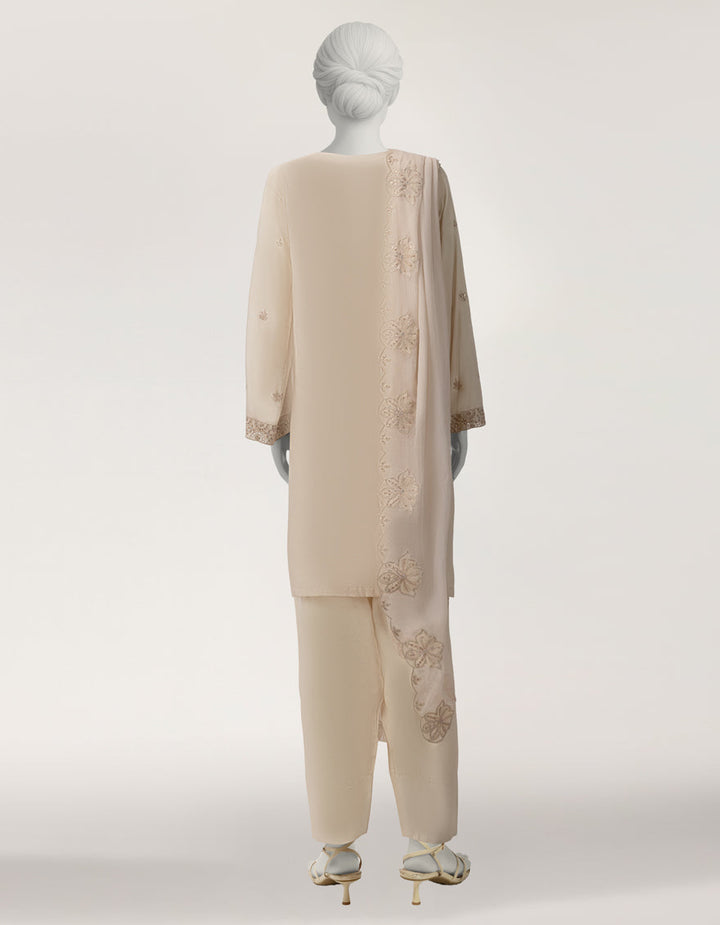 Raw Silk Off White Stitched Suit - J. Junaid Jamshed
