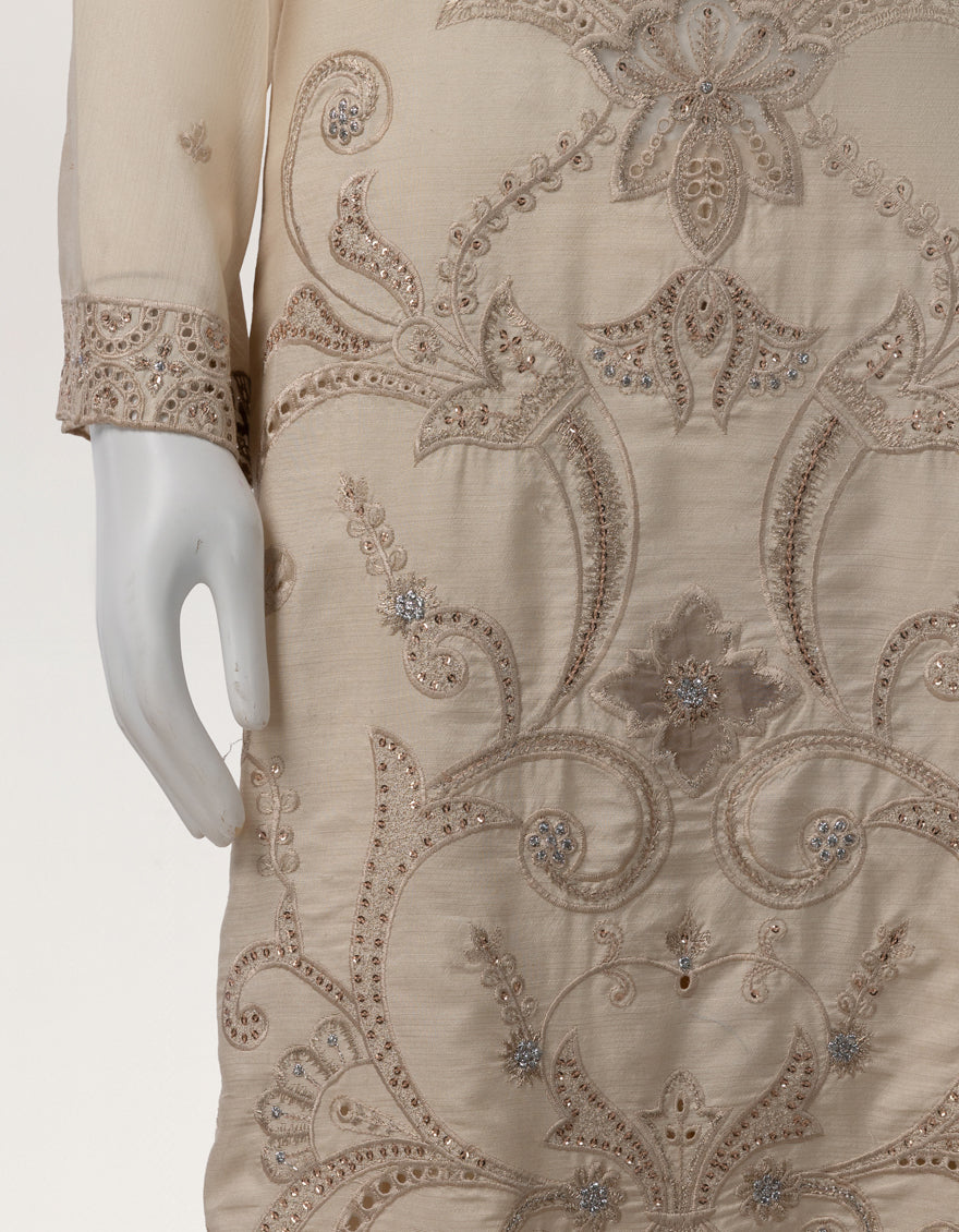 Raw Silk Off White Stitched Suit - J. Junaid Jamshed