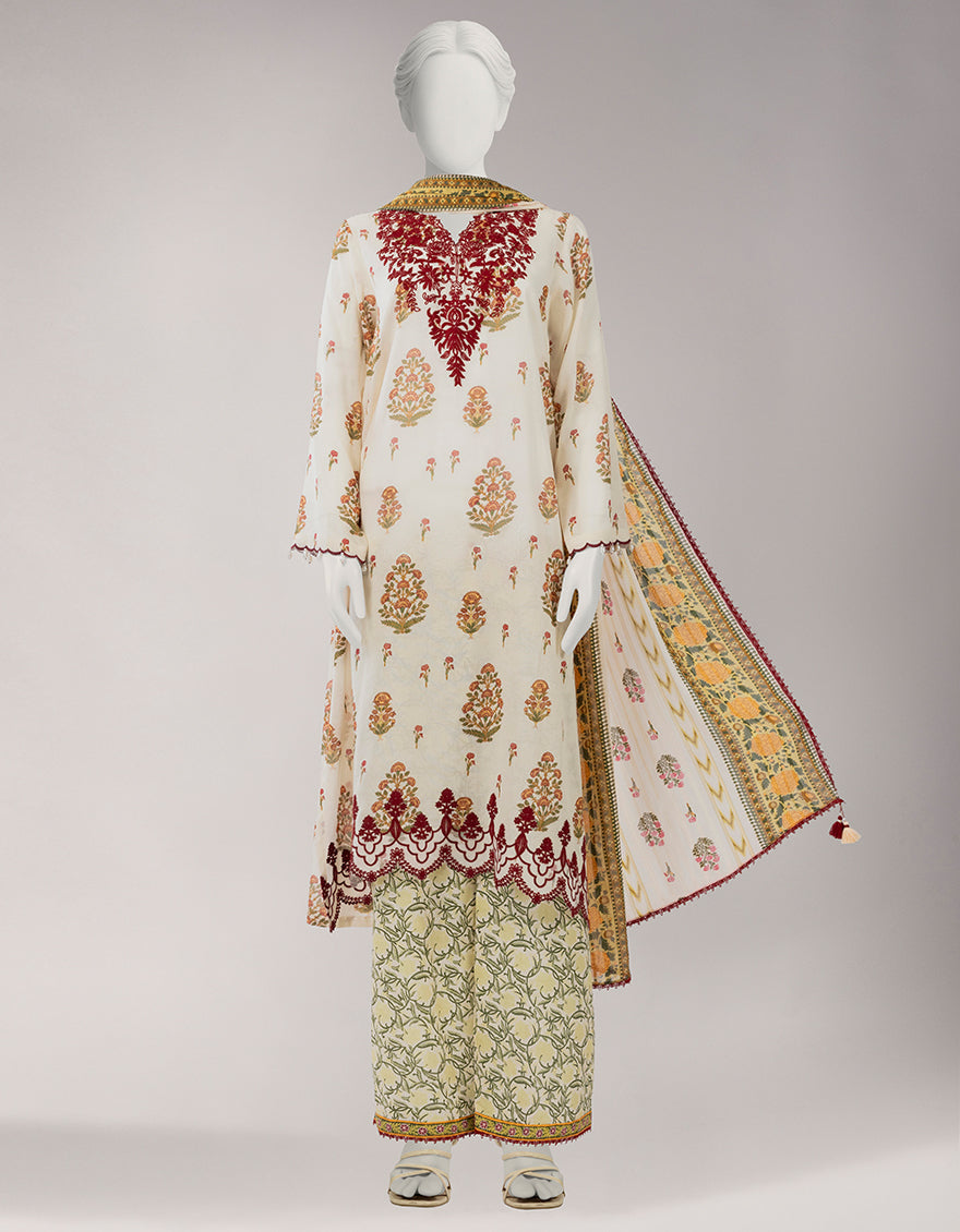 Lawn Multicolor Unstitched Suit - J. Junaid Jamshed