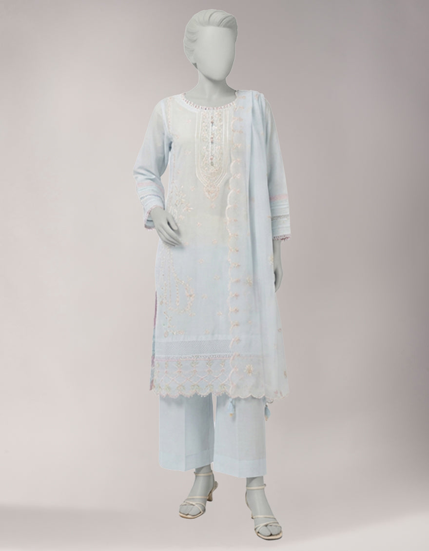 Lawn Blue Unstitched Suit - J. Junaid Jamshed