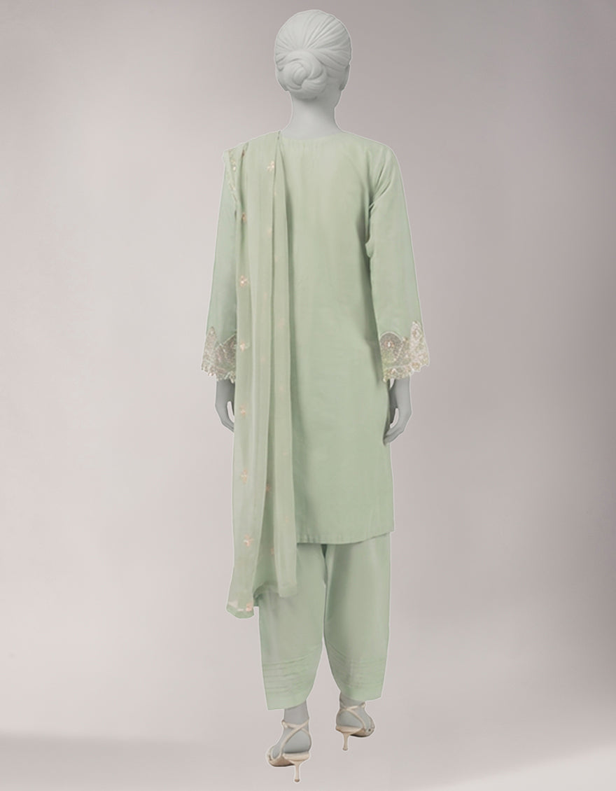 Lawn Green Unstitched Suit - J. Junaid Jamshed